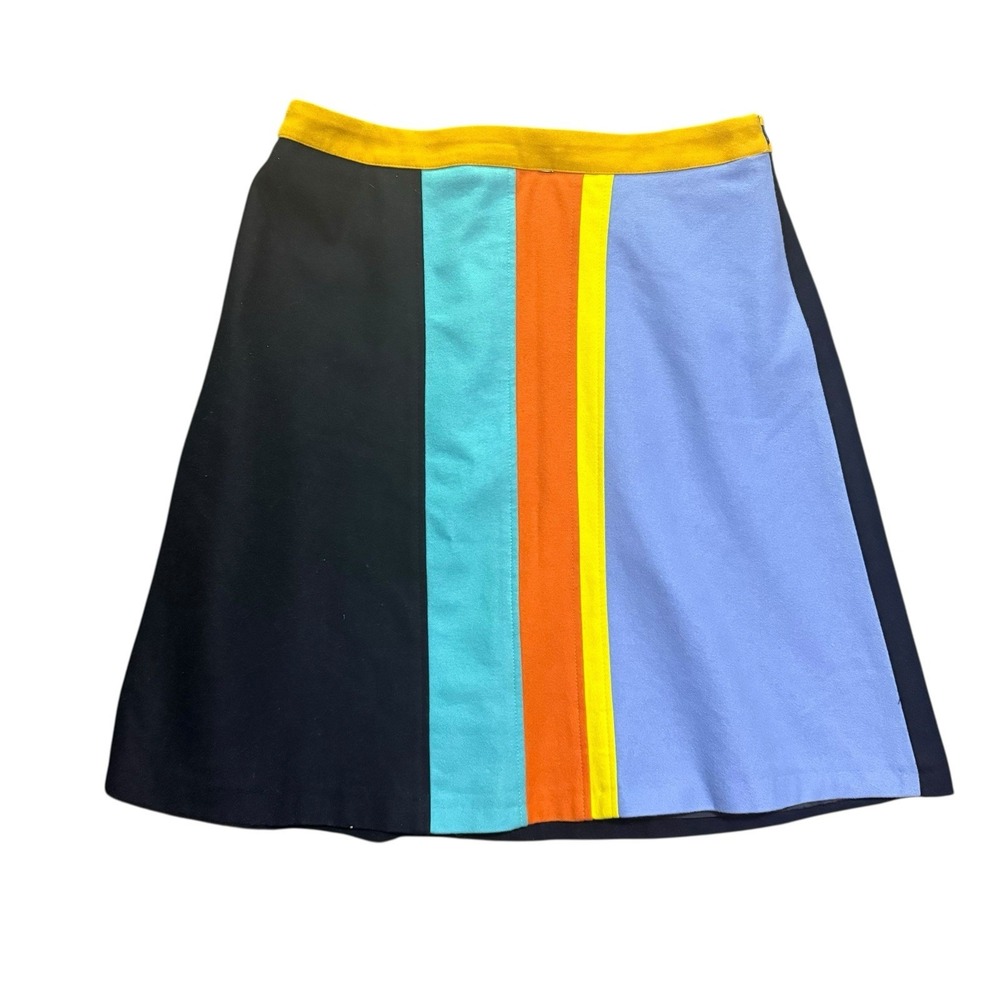 Harve Benard Vintage Colorblock Striped Wool A-Line Skirt Size 12 Lined Artsy - Picture 2 of 8